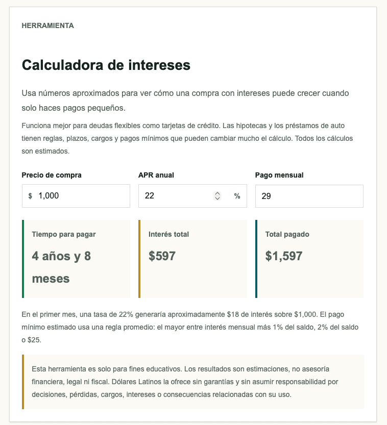 Calculadora de intereses tool on dolareslatinos.com