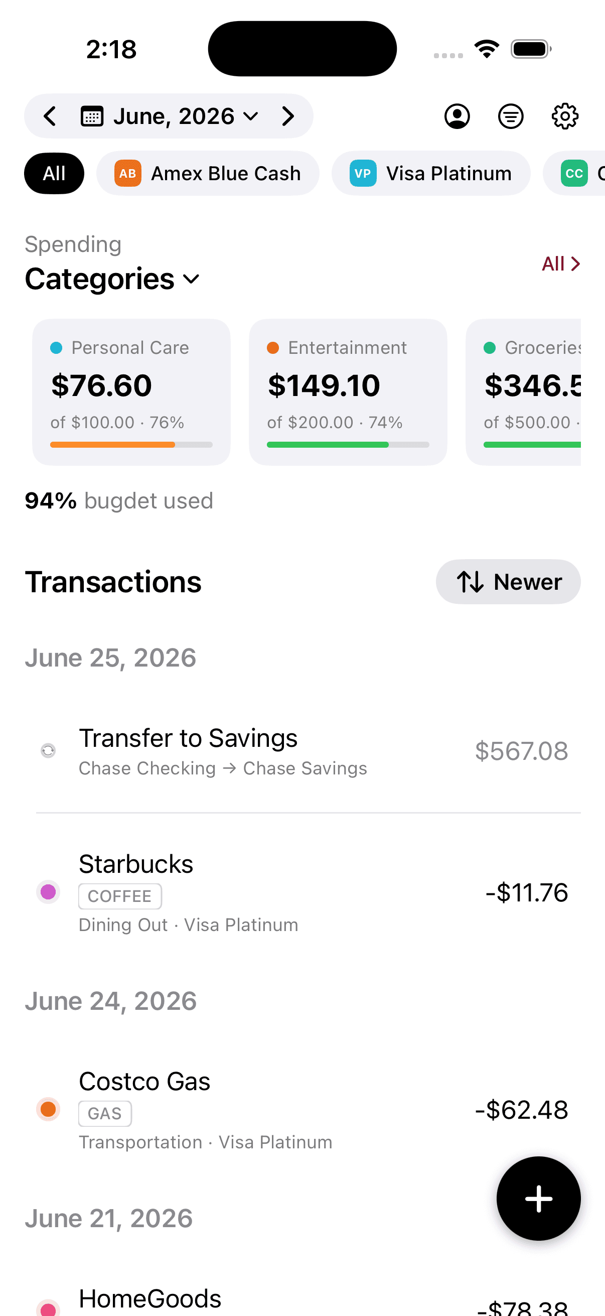 Money Tracker — transactions view